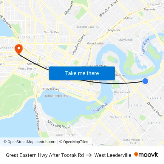Great Eastern Hwy After Toorak Rd to West Leederville map