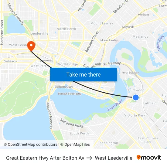 Great Eastern Hwy After Bolton Av to West Leederville map