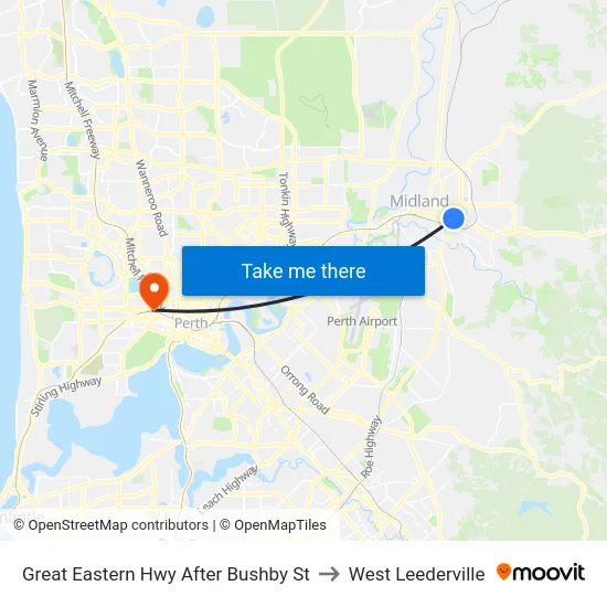 Great Eastern Hwy After Bushby St to West Leederville map