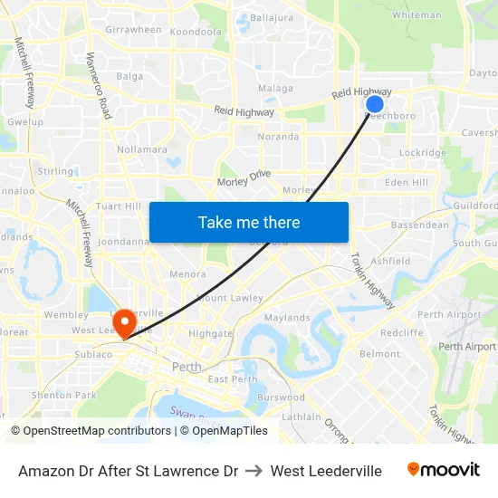 Amazon Dr After St Lawrence Dr to West Leederville map