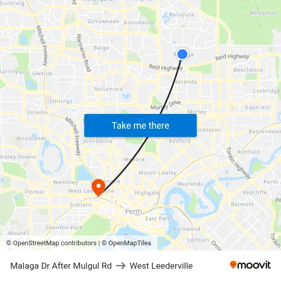 Malaga Dr After Mulgul Rd to West Leederville map