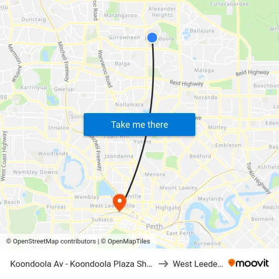 Koondoola Av - Koondoola Plaza Shopping Ctr to West Leederville map