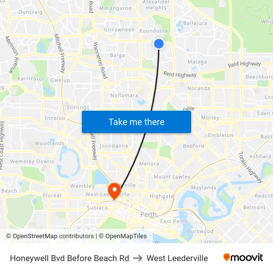 Honeywell Bvd Before Beach Rd to West Leederville map