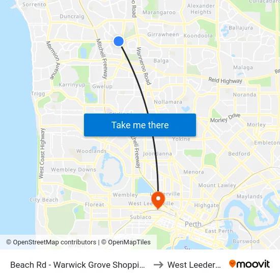 Beach Rd - Warwick Grove Shopping Ctr to West Leederville map