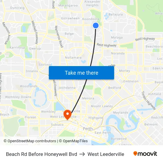Beach Rd Before Honeywell Bvd to West Leederville map