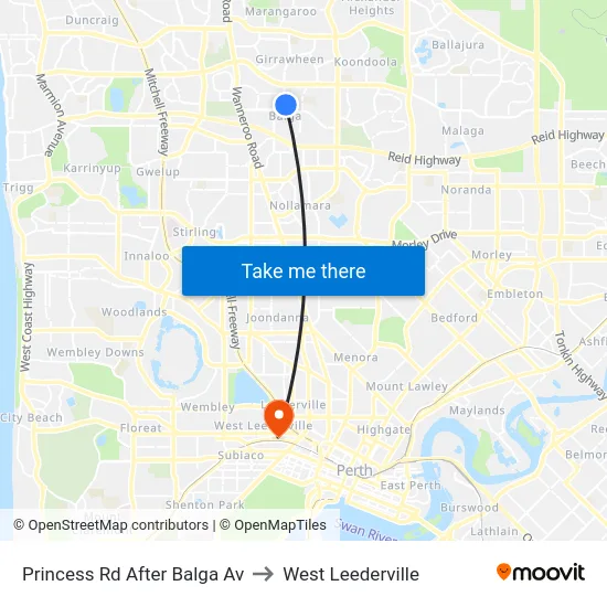 Princess Rd After Balga Av to West Leederville map