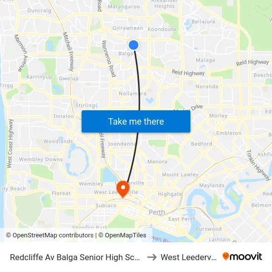 Redcliffe Av Balga Senior High School to West Leederville map
