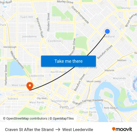 Craven St After the Strand to West Leederville map