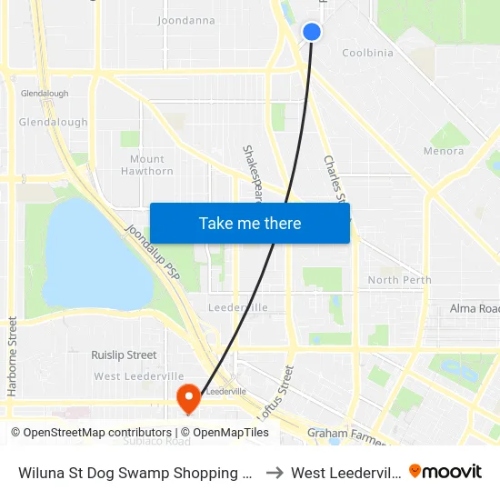 Wiluna St Dog Swamp Shopping Ctr to West Leederville map