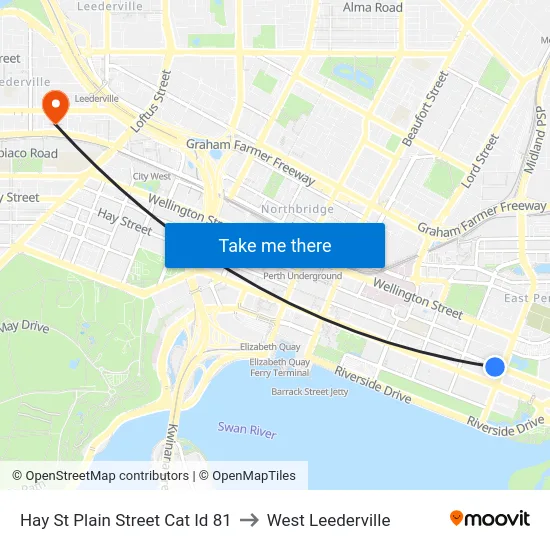 Hay St Plain Street Cat Id 81 to West Leederville map