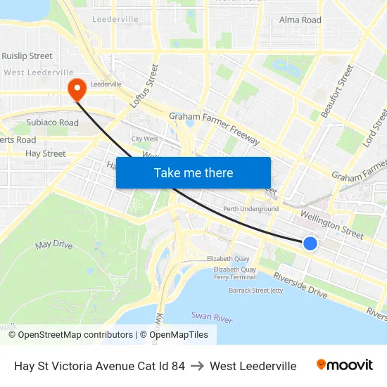 Hay St Victoria Avenue Cat Id 84 to West Leederville map