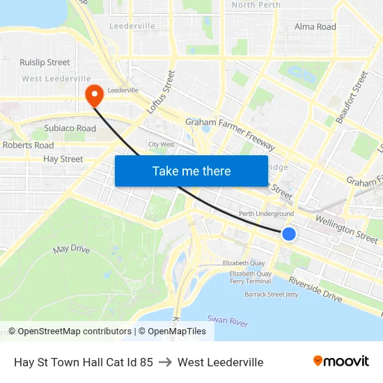 Hay St Town Hall Cat Id 85 to West Leederville map