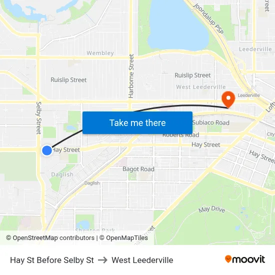 Hay St Before Selby St to West Leederville map