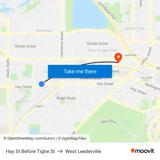 Hay St Before Tighe St to West Leederville map
