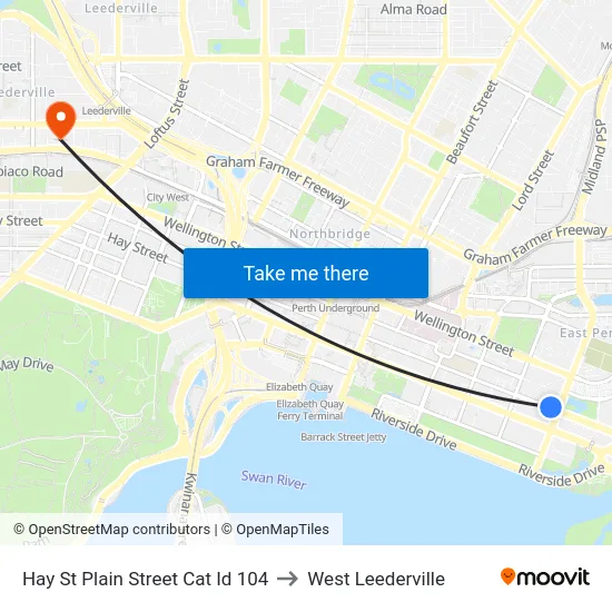 Hay St Plain Street Cat Id 104 to West Leederville map