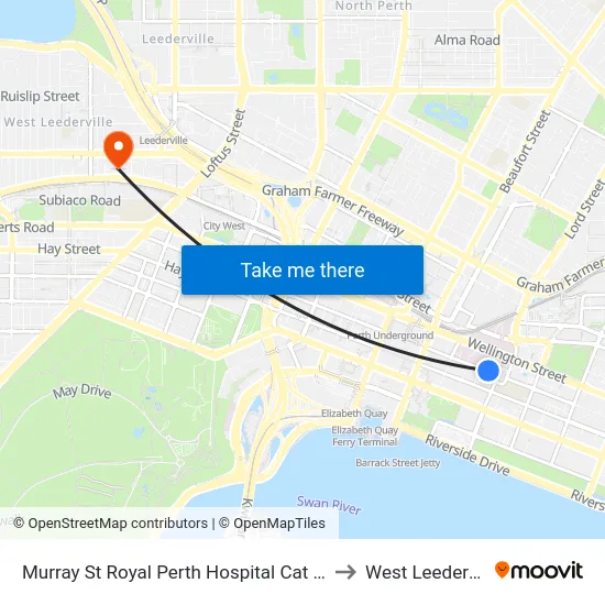 Murray St Royal Perth Hospital Cat Id 101 to West Leederville map