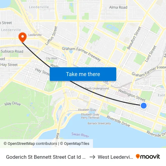 Goderich St Bennett Street Cat Id 103 to West Leederville map