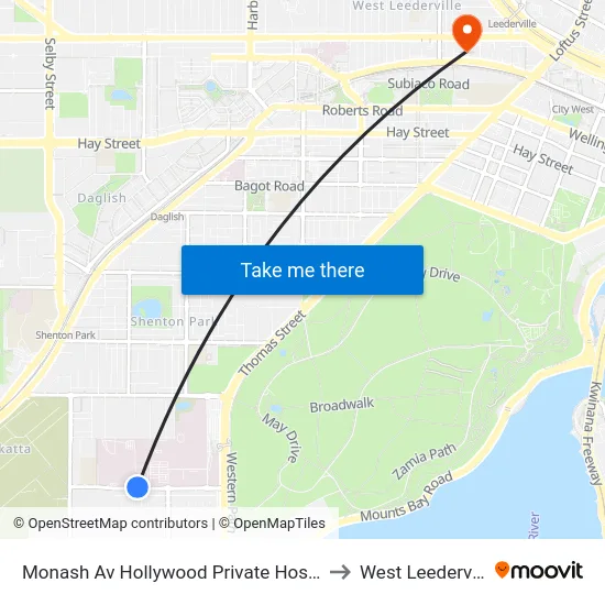 Monash Av Hollywood Private Hospital to West Leederville map