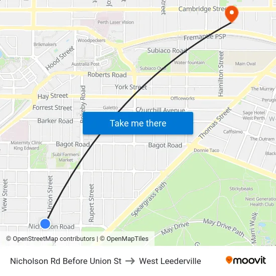 Nicholson Rd Before Union St to West Leederville map