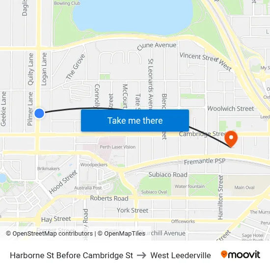 Harborne St Before Cambridge St to West Leederville map