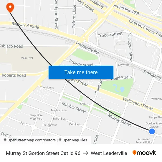 Murray St Gordon Street Cat Id 96 to West Leederville map