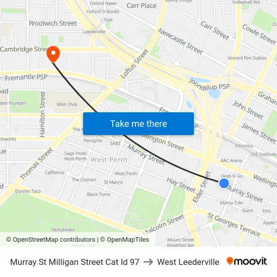 Murray St Milligan Street Cat Id 97 to West Leederville map