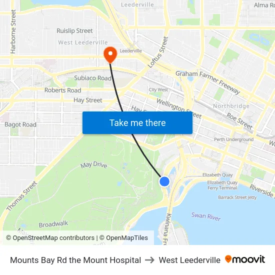 Mounts Bay Rd the Mount Hospital to West Leederville map