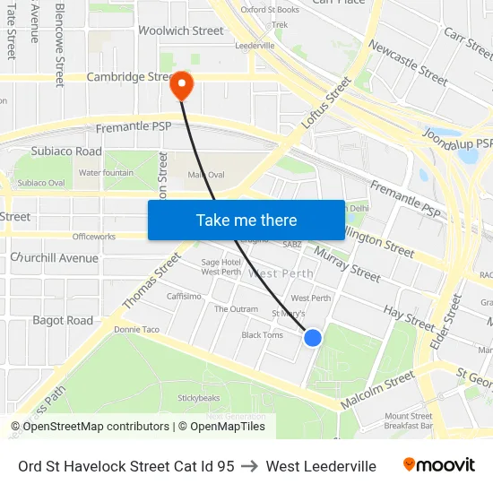 Ord St Havelock Street Cat Id 95 to West Leederville map