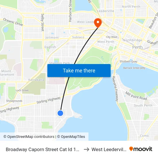 Broadway   Caporn Street Cat Id 124 to West Leederville map