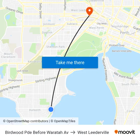 Birdwood Pde Before Waratah Av to West Leederville map