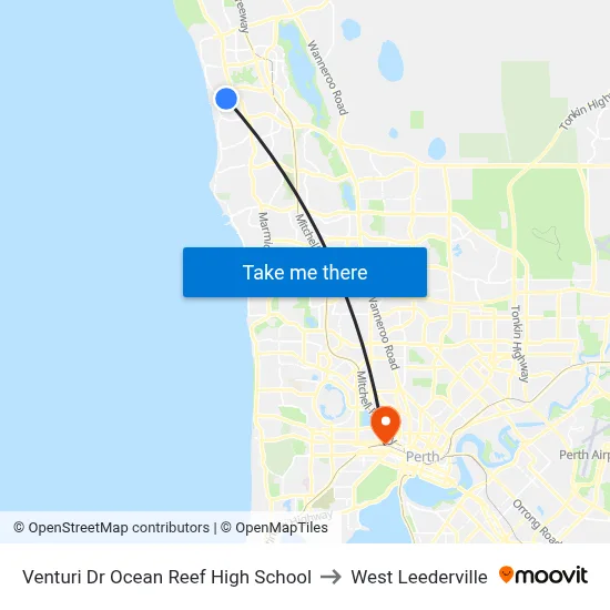 Venturi Dr Ocean Reef High School to West Leederville map