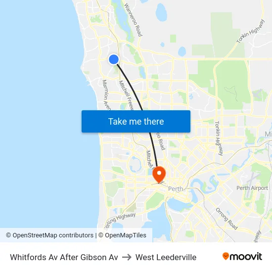 Whitfords Av After Gibson Av to West Leederville map
