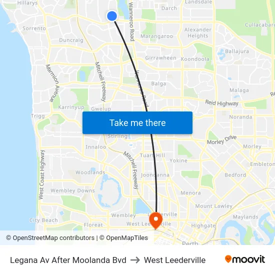 Legana Av After Moolanda Bvd to West Leederville map