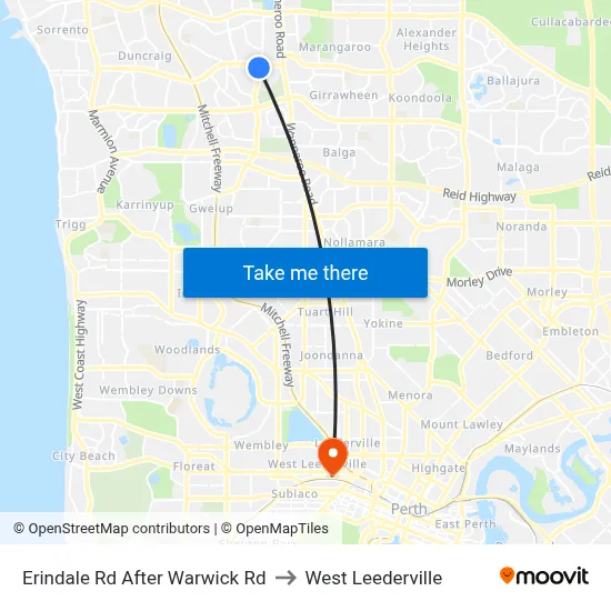 Erindale Rd After Warwick Rd to West Leederville map