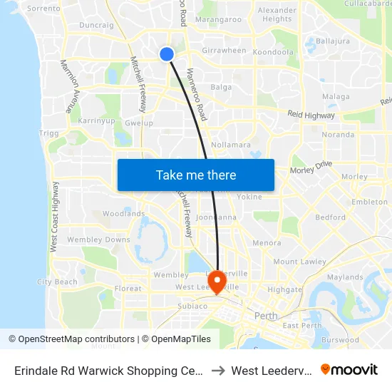Erindale Rd Warwick Shopping Centre to West Leederville map