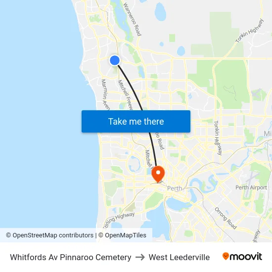 Whitfords Av Pinnaroo Cemetery to West Leederville map