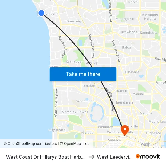 West Coast Dr Hillarys Boat Harbour to West Leederville map
