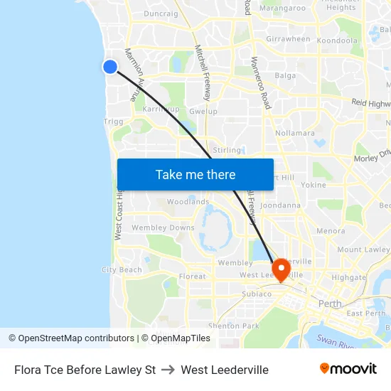 Flora Tce Before Lawley St to West Leederville map