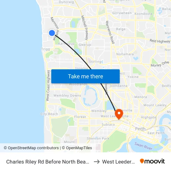 Charles Riley Rd Before North Beach Rd to West Leederville map