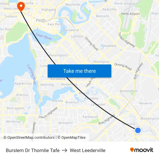 Burslem Dr Thornlie Tafe to West Leederville map