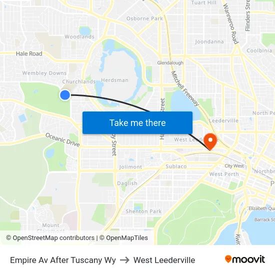 Empire Av After Tuscany Wy to West Leederville map