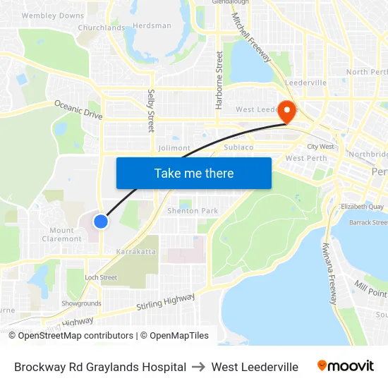 Brockway Rd Graylands Hospital to West Leederville map