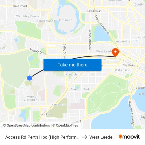 Access Rd Perth Hpc (High Performance Ctr) to West Leederville map