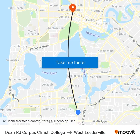 Dean Rd Corpus Christi College to West Leederville map