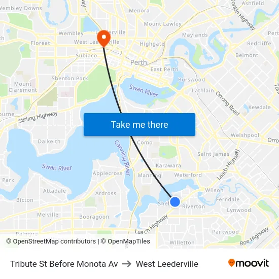 Tribute St Before Monota Av to West Leederville map