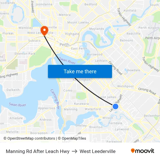 Manning Rd After Leach Hwy to West Leederville map