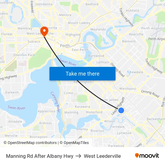 Manning Rd After Albany Hwy to West Leederville map