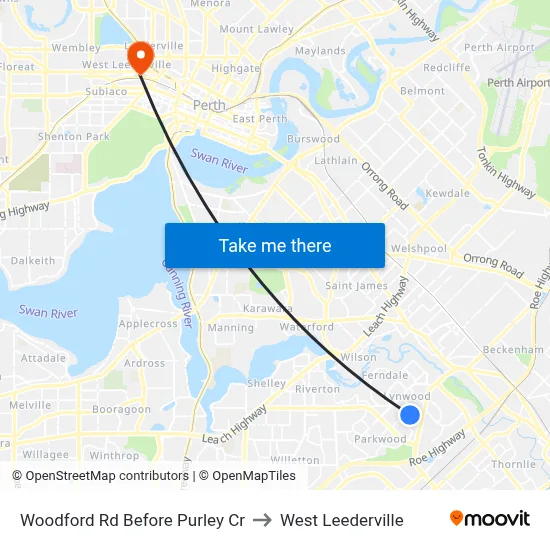 Woodford Rd Before Purley Cr to West Leederville map