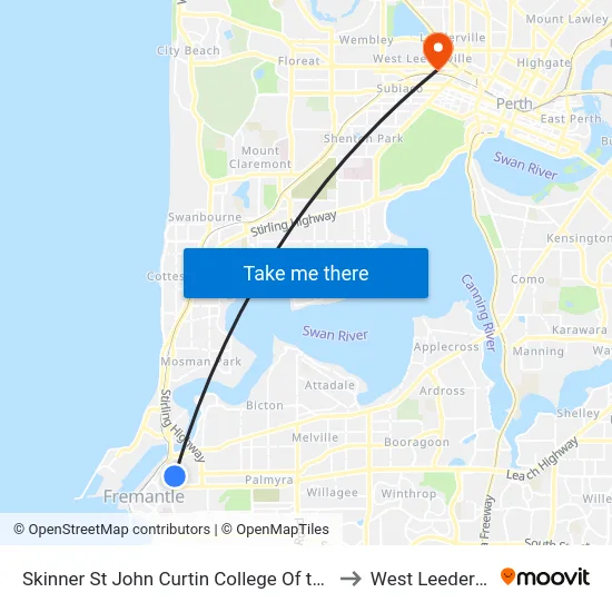 Skinner St John Curtin College Of the Arts to West Leederville map