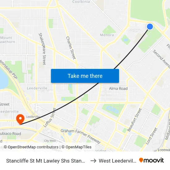 Stancliffe St Mt Lawley Shs Stand 1 to West Leederville map